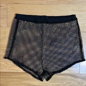 Black Fishnet Rhinestone Stretchy Shorts | Size Medium